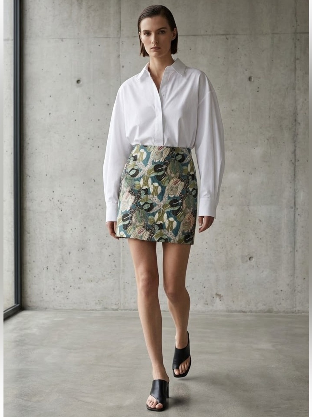 Roberto Cavalli Green Patterned Pencil Mini Skirt